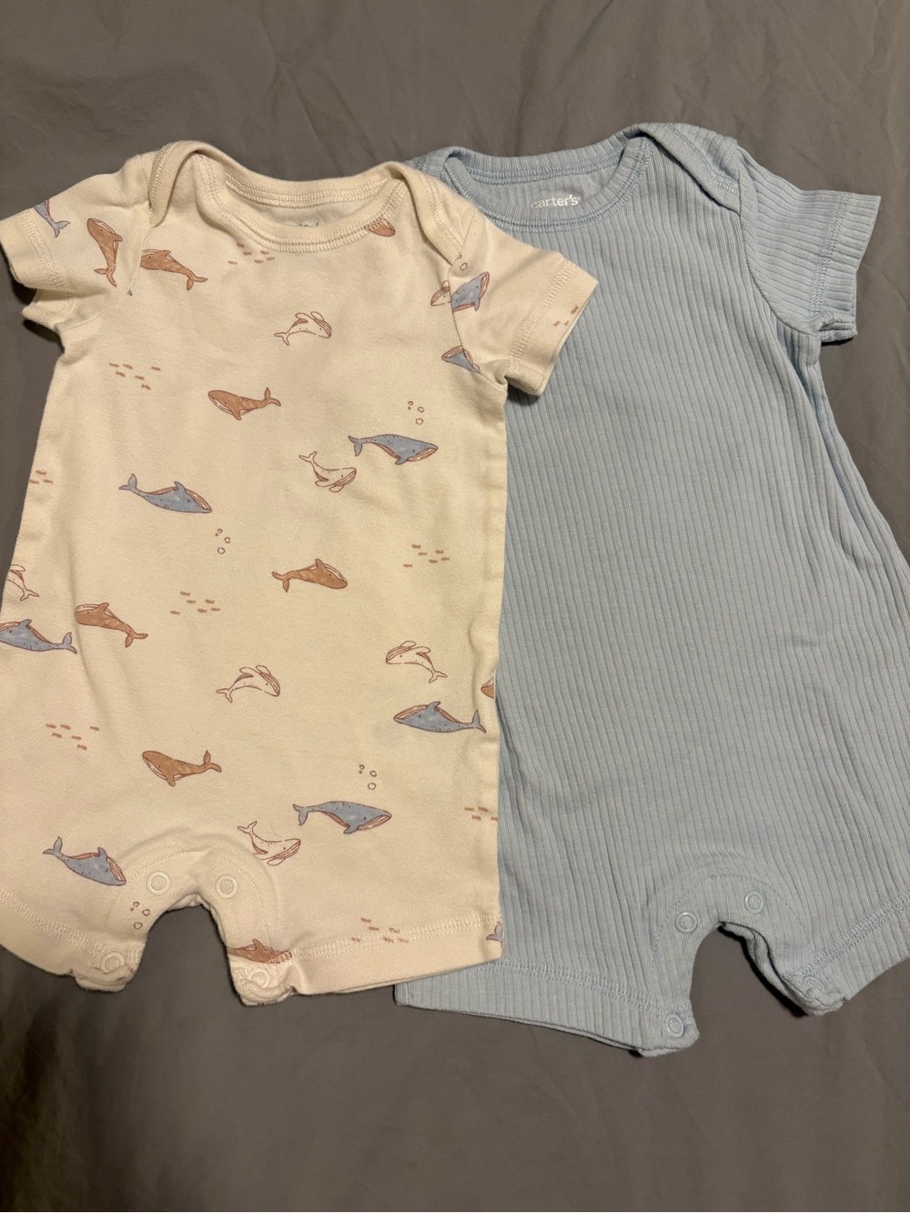 Carter's 6M Short Sleeve Whale Romper Set - Ivory & Blue